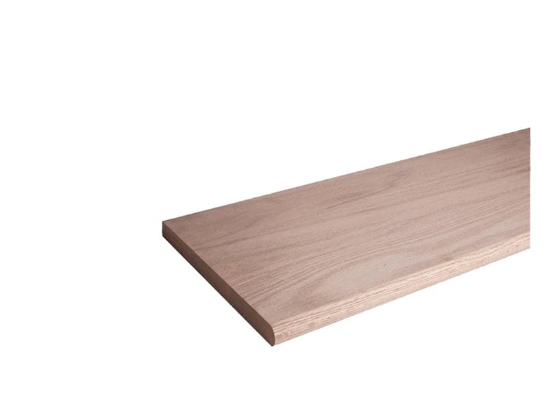 Unfinished red oak stair tread, 11-1/2 inches deep, with a bullnose front edge