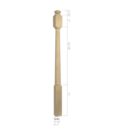 3040 Röhe post to post wood newel post, 3 x 48 inches