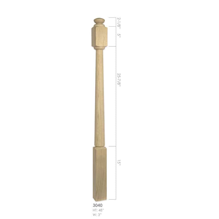 3040 Röhe post to post wood newel post, 3 x 48 inches