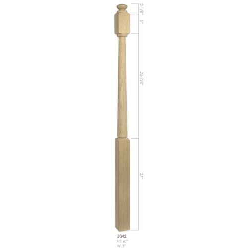 3042 Röhe post to post wood newel post, 3 x 60 inches