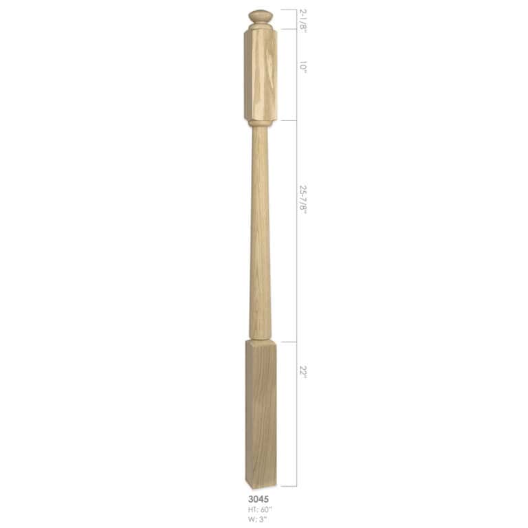 3045 Röhe post to post wood newel post, 3 x 60 inches