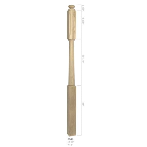 3046 Röhe post to post wood newel post, 3 x 60 inches
