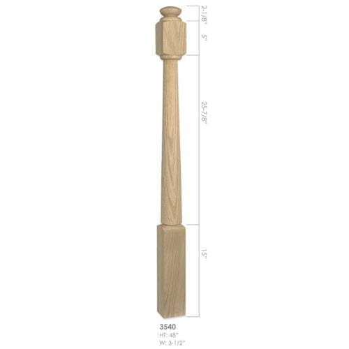 3540 Röhe post to post wood newel post, 3-1/2 x 48 inches