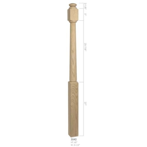 3542 Röhe post to post wood newel post, 3-1/2 x 60 inches