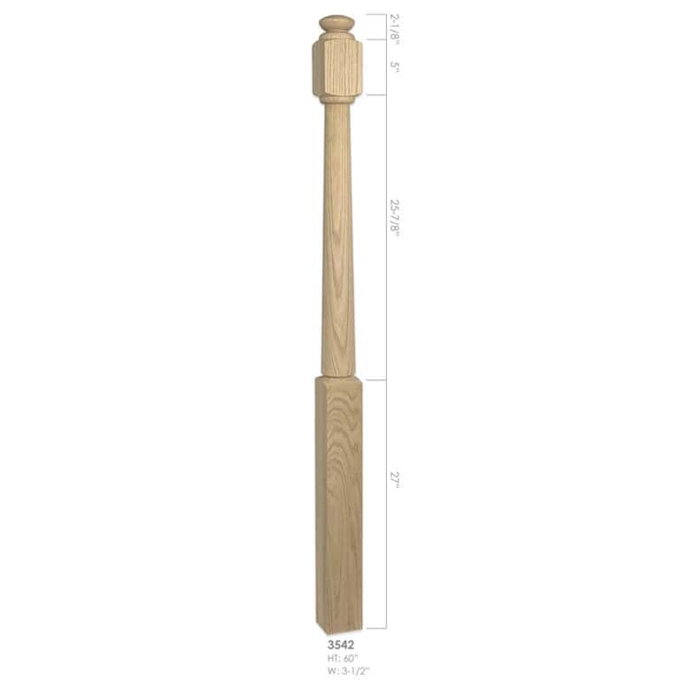 3542 Röhe post to post wood newel post, 3-1/2 x 60 inches