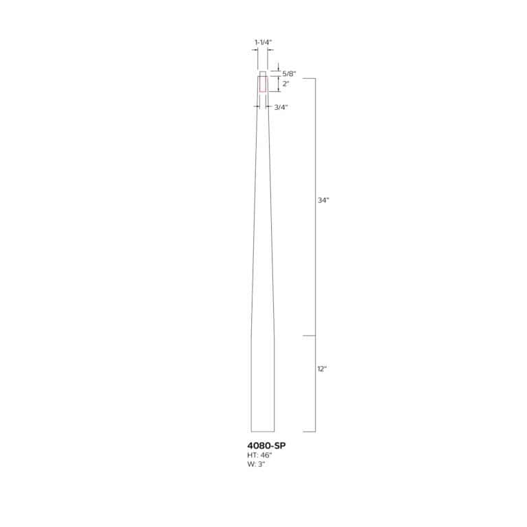 4080-SP 3 in x 46 in round to round stabilizer newel Skandi dimension drawing