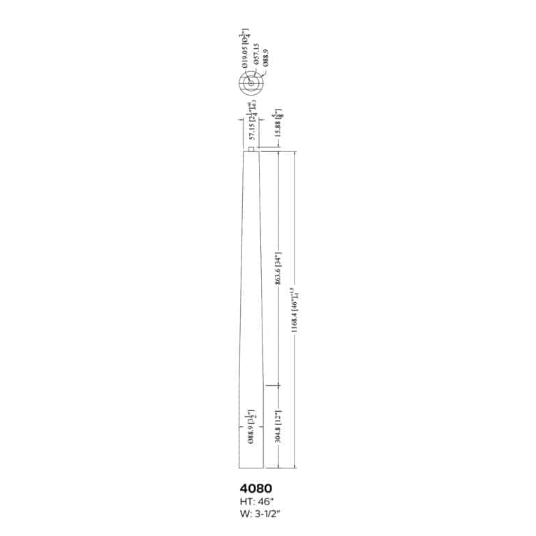 4080 3-1/2 in x 46 in round to round newel Skandi dimension drawing