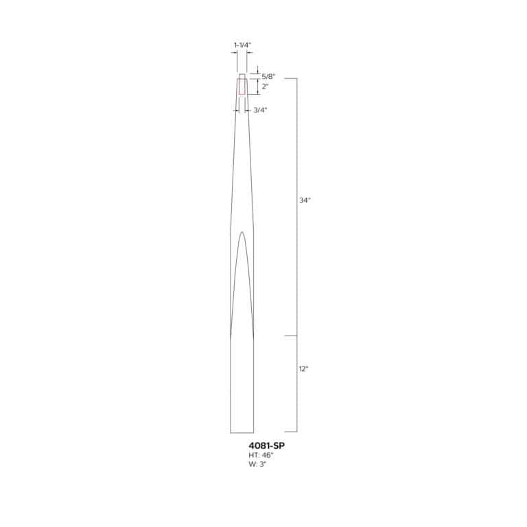 4081-SP 3 in x 46 in square to round stabilizer newel Skandi dimension drawing