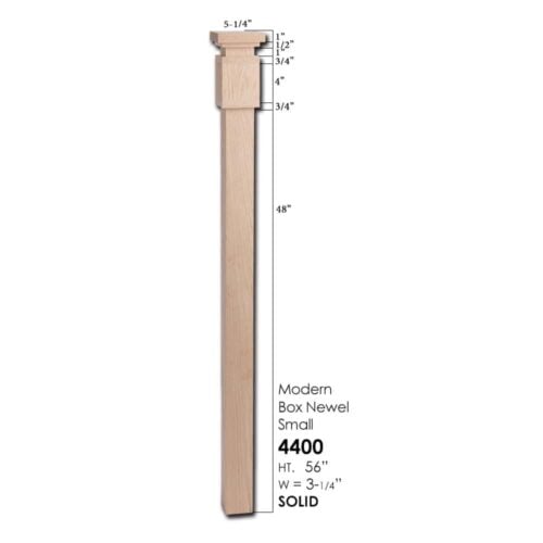 ForestKraft 4400 small modern box newel post, 3-1/4 inches square x 56 inches