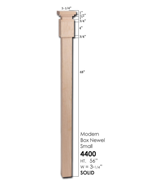 4400 Modern Box Newel Small - 3-1/4" Sq. x 56" ForestKraft