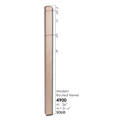 ForestKraft 4900 small modern routed newel post, 3-1/4 inches square x 56 inches