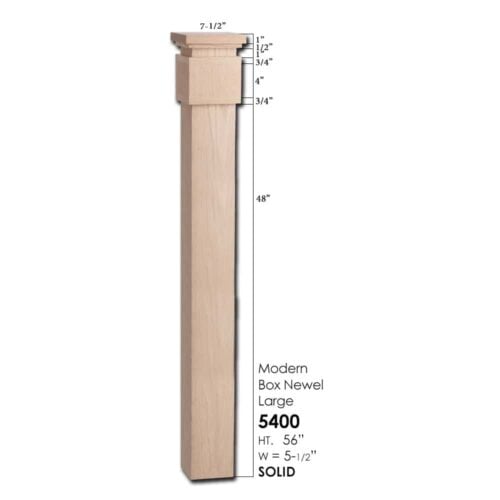 5400 large 5-1/2 inch modern box newel post, poplar