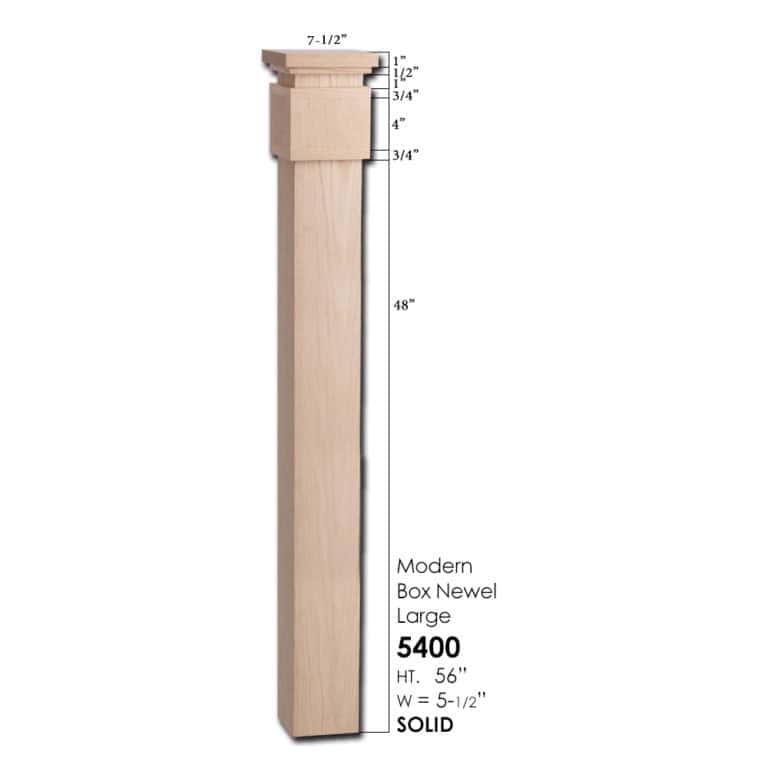 5400 large 5-1/2 inch modern box newel post, poplar