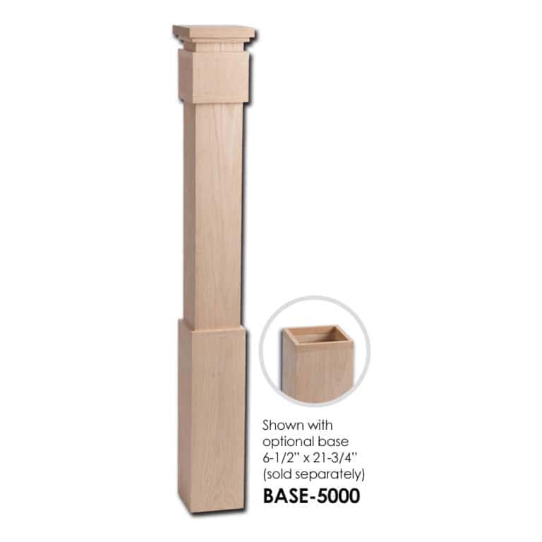 5400 large modern box newel post with base sleeve, poplar