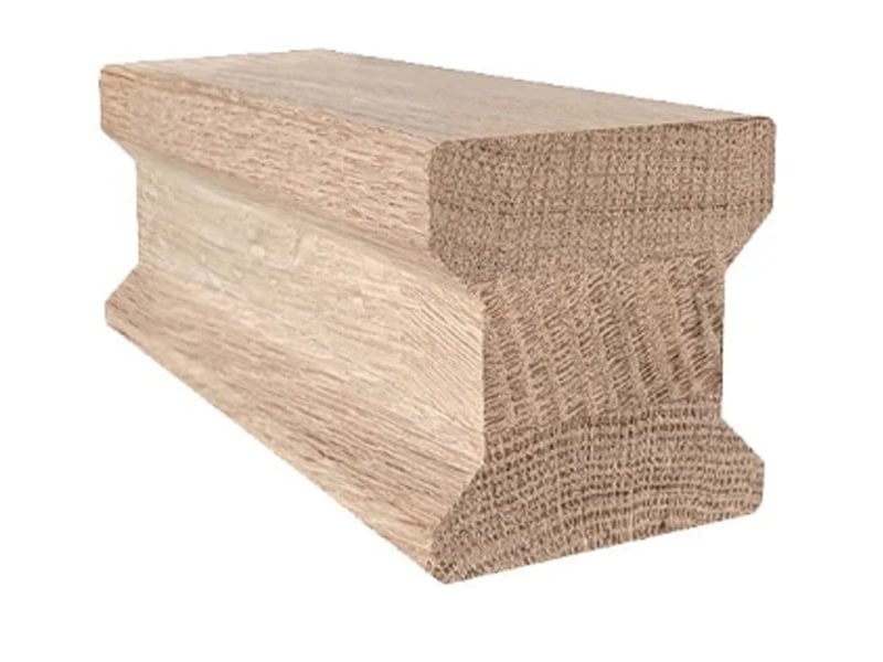 6284 modern geometric wood handrail profile in unfinished oak, end view
