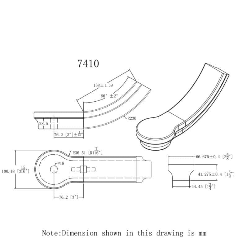 7410.jpg 7410 start easing with cap handrail fitting dimension drawing, 6084 series