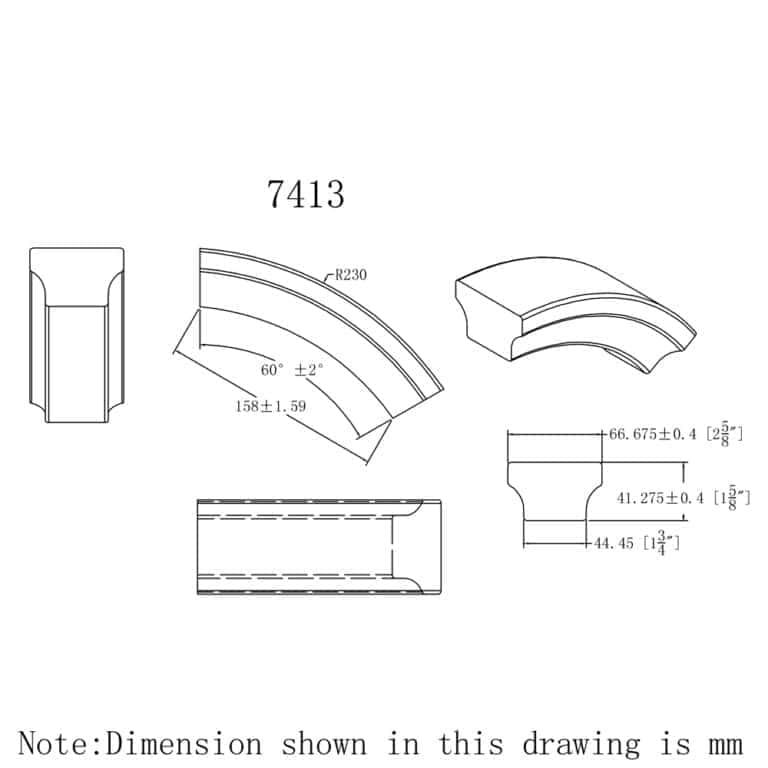 7413 over easing wooden handrail fitting dimension drawing, 6084 series
