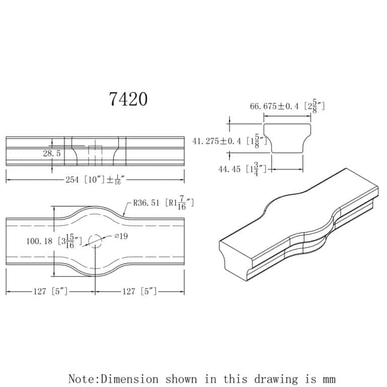 7420.jpg 7420 tandem cap wooden handrail fitting dimension drawing, 6084 series