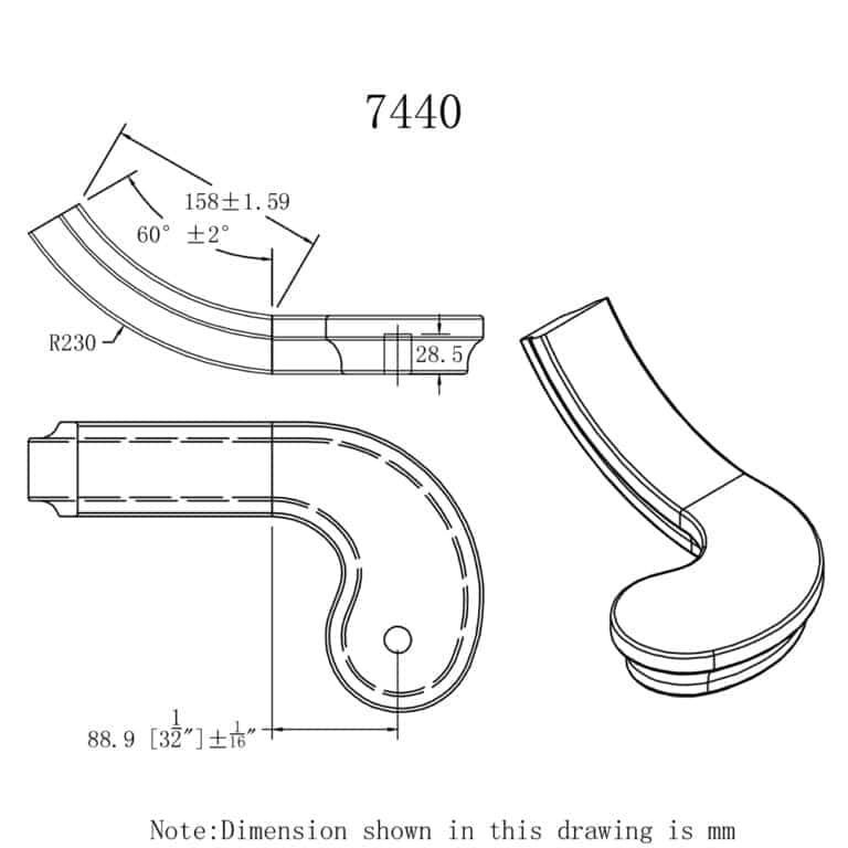 7440 left hand turnout handrail fitting dimension drawing, 6084 series