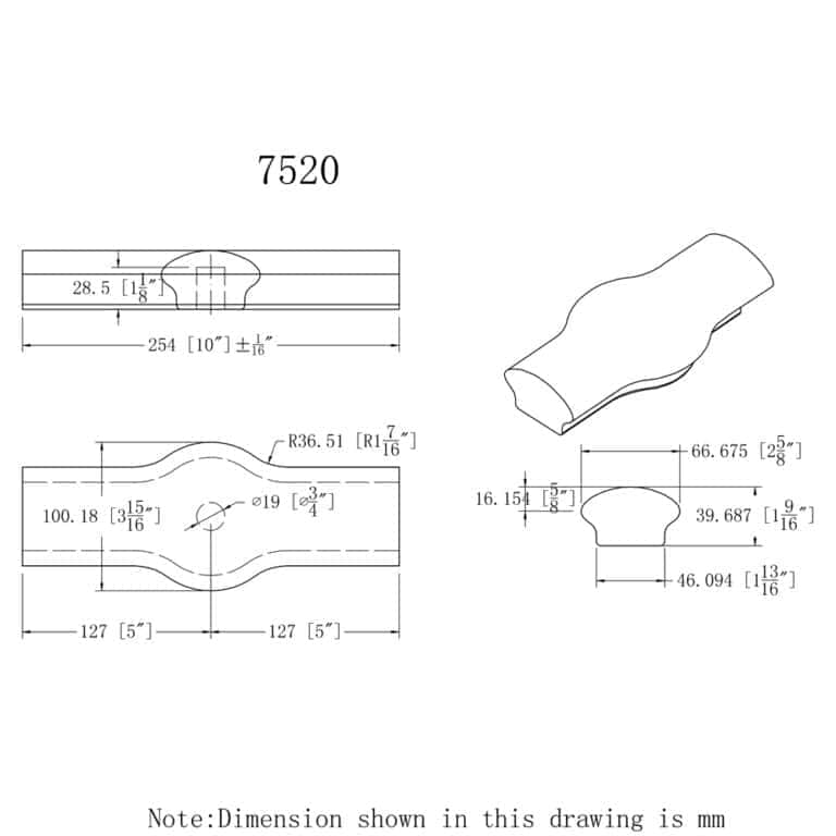 7520 tandem cap handrail fitting dimension drawing