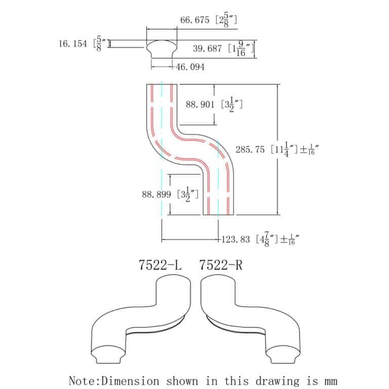 7522-L-R.jpg 7522 S-turn handrail fitting dimension drawing, 6500 series