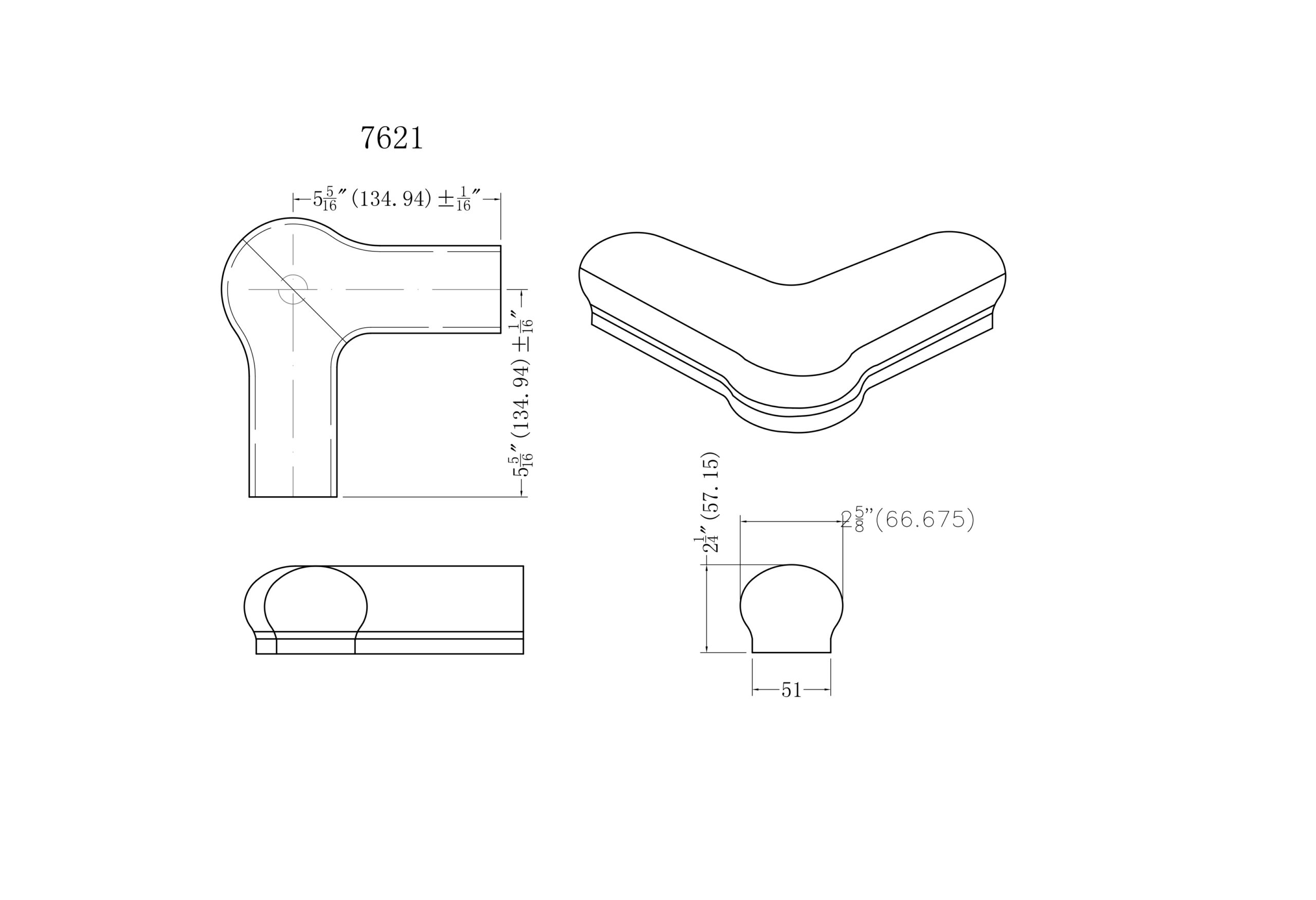 7621 Level Quarter Turn with Cap Wood Handrail Fitting