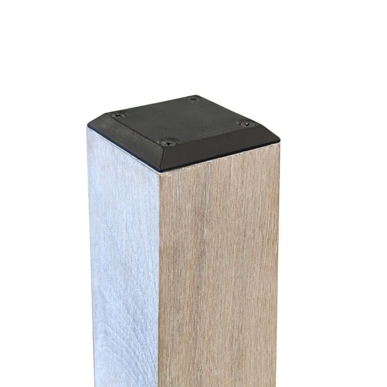 4000-CAP-C satin black chamfered cap on a wood newel post