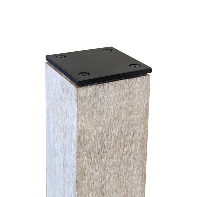 4000-CAP-R satin black recessed flat cap on a wood newel post