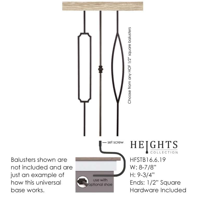 HFSTB16.6.19-text HFSTB16.6.19 Heights universal wall mount iron baluster base with dimensions