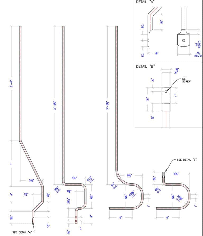 Heights collection wall mount iron baluster technical drawings