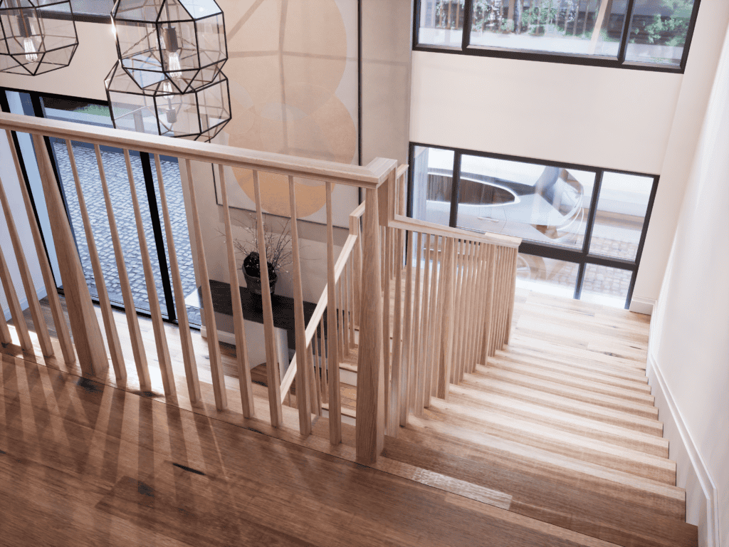 Skandi Wood Newels and Balusters Stair Remodel