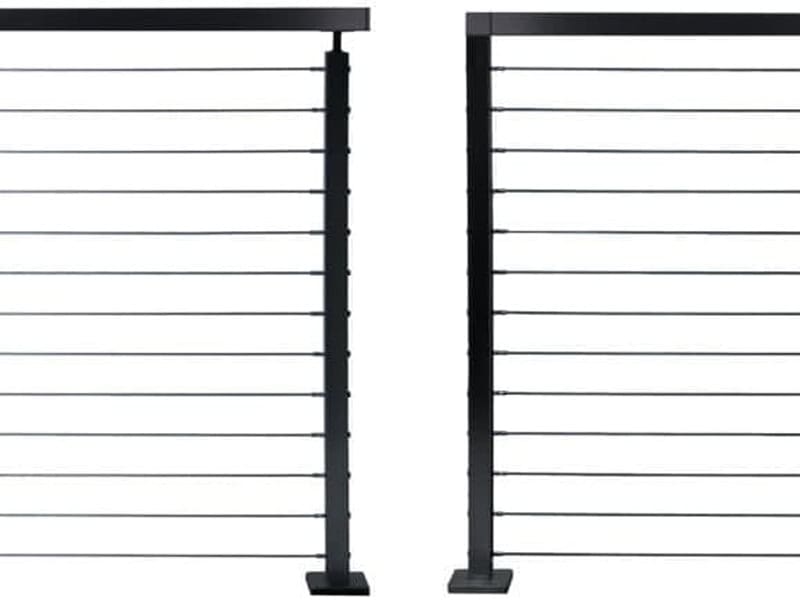 AXIA black posts and top rail with horizontal stainless steel cable infill