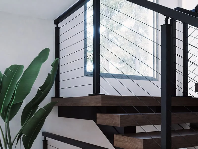 AXIA stainless steel cable railing on a stair