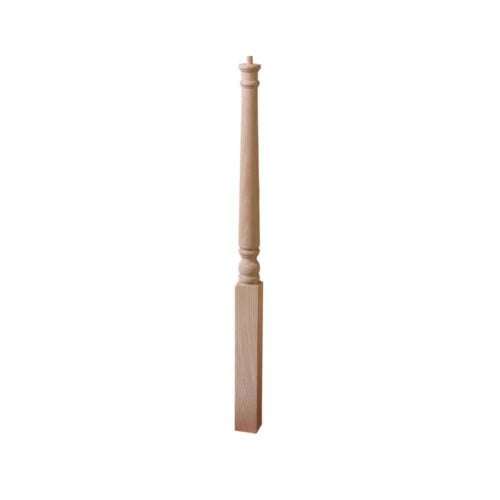 4010-48E pin top newel, 3 in square x 48 in, red oak