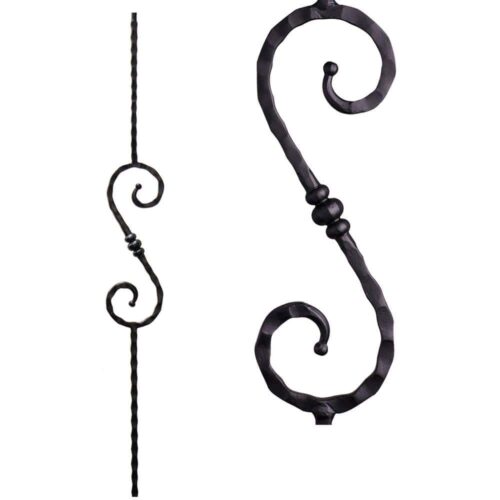 images 2.9.36 single knuckle scroll Tuscan square hammered iron baluster