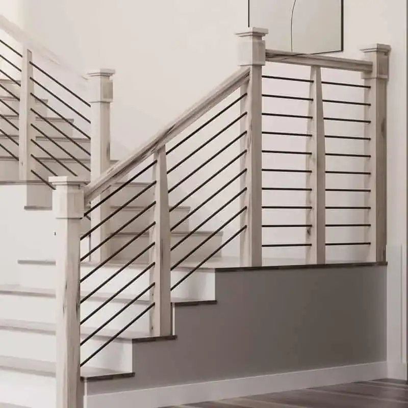 ForestKraft wood newel posts on a modern staircase