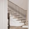 Röhe pin top newel post with a continuous wood handrail