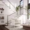 Modern staircase with Röhe pin top newel posts and wood handrail