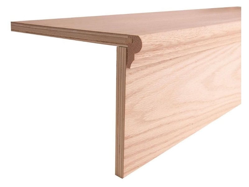 RetroFit stair tread kit in red oak with an attached bullnose nosing and matching riser, for replacing carpet