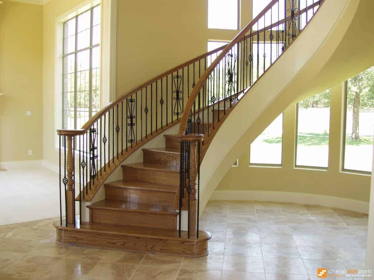 Staircase with 16.1.3-T-IS single basket hollow balusters, 44 in tall x 1/2 in square, Economy collection