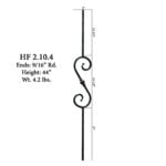 2.10.4 Single Sphere Scroll Tuscan Round Hammered Iron Baluster - Image 2