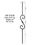 2.9.36 Single Knuckle Scroll Tuscan Square Hammered Iron Baluster - Image 2