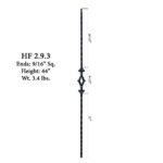 2.9.3 Single Diamond Tuscan Square Hammered Iron Baluster - Image 2