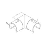 Round Glass Cap Rail Horizontal 90 Fitting - Image 2