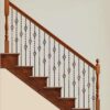 Staircase with 16.1.4 double basket iron balusters and wood handrail