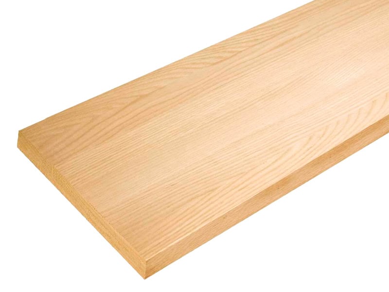 Unfinished oak stair tread with a square nose, 90-degree front edge