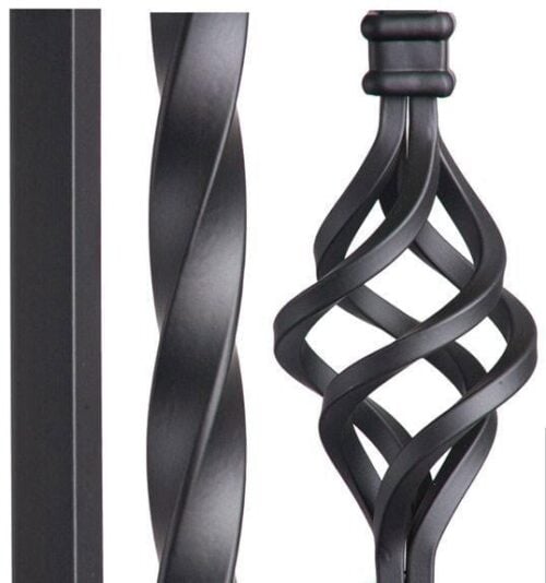 Satin black twist and basket iron balusters