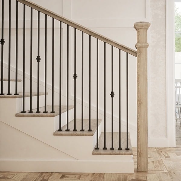Versatile Modern hollow square iron balusters with knuckle accents and a square newel