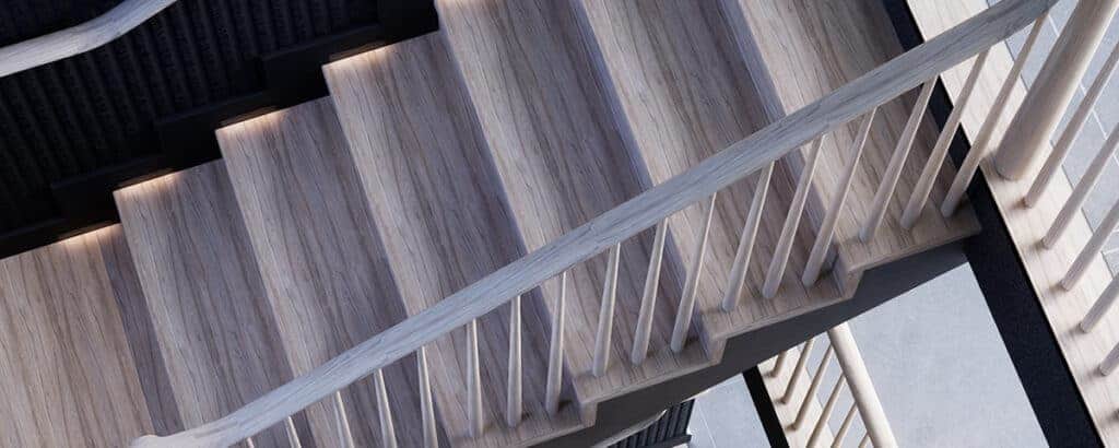 Wood stair parts including treads, handrail and newel posts